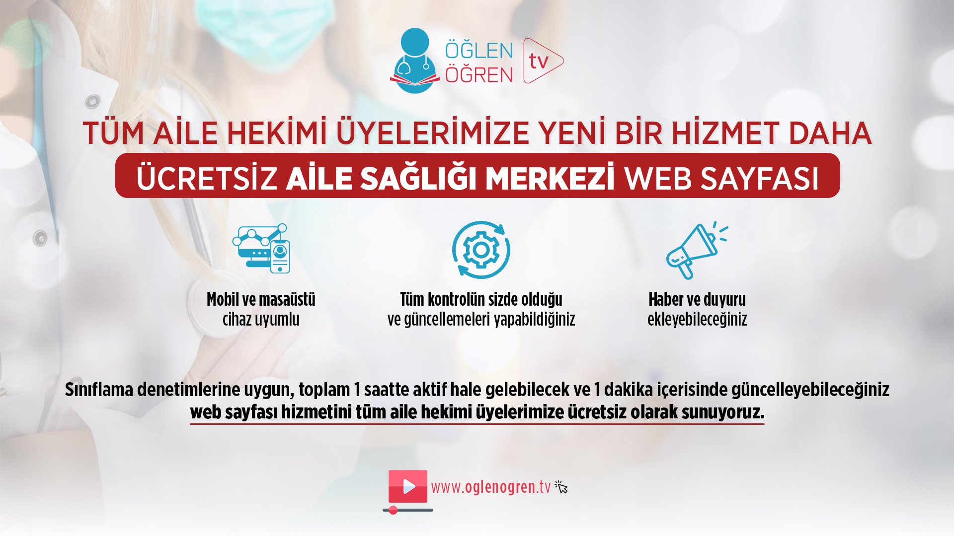 31.10.2026 tarihinde ÖğlenÖğrenTV den Tüm Hekimlere Ücretsiz ASM Websayfası başlıklı programımız Öğlen Öğren TV ekranlarından canlı yayınlanacaktır